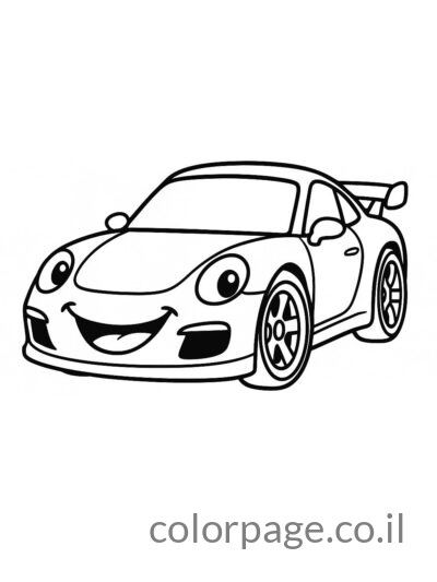 מכונית ספורט בסגנון קריקטורה עם הבעה חמודה